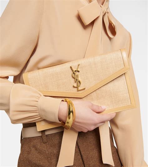 ysl uptown raffia clutch|st laurent uptown clutch.